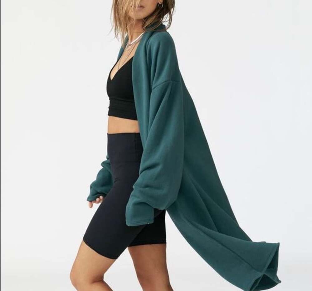 Joah Brown Etoile Cardigan Jade Green Fleece Oversized Open Front